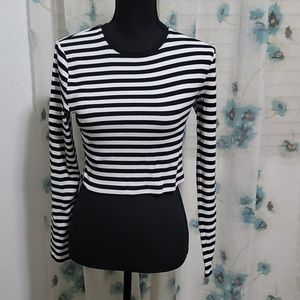 Black and white striped cropped sweater